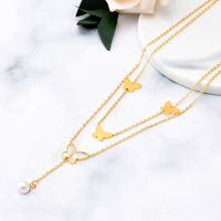 Fashion Butterfly Titanium Steel Layered Necklaces Inlay Shell Stainless Steel Necklaces 1 Piece main image 3