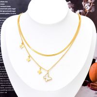 Fashion Butterfly Titanium Steel Layered Necklaces Inlay Shell Stainless Steel Necklaces 1 Piece main image 1