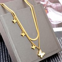 Fashion Butterfly Titanium Steel Layered Necklaces Inlay Shell Stainless Steel Necklaces 1 Piece main image 2
