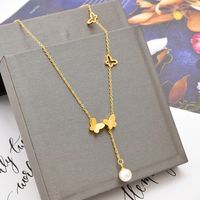Fashion Butterfly Titanium Steel Necklace Inlay Zircon Stainless Steel Necklaces 1 Piece sku image 1