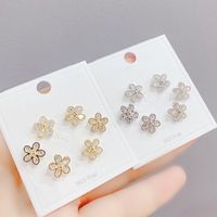 Sweet Flower Copper Ear Studs Plating Inlay Zircon Copper Earrings 3 Pairs main image 1