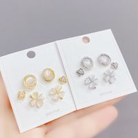 Fashion Flower Copper Ear Studs Plating Inlay Zircon Copper Earrings 3 Pairs main image 1