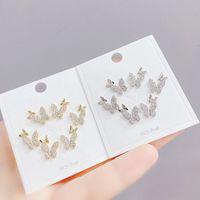 Fashion Butterfly Copper Ear Studs Inlay Zircon Copper Earrings 3 Pairs main image 1
