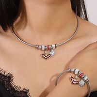 Fashion Heart Shape Stainless Steel Inlay Rhinestones Women's Bracelets Necklace 2 Pieces main image 6