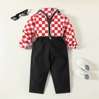 Preppy Style Solid Color Grid Side Pockets Bowknot Polyester Girls Clothing Sets main image 10
