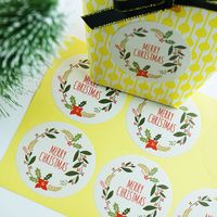 White Christmas Wreath Letter Pattern Cookie Box Decorative Round Sticker sku image 1