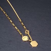 Fashion Hexagon Letter Smiley Face Titanium Steel Gold Plated Pendant Necklace main image 2