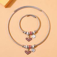 Fashion Heart Shape Stainless Steel Inlay Rhinestones Women's Bracelets Necklace 2 Pieces main image 5