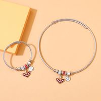 Fashion Heart Shape Stainless Steel Inlay Rhinestones Women's Bracelets Necklace 2 Pieces main image 4