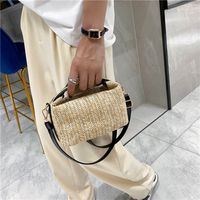 Women's Small Summer Straw Stripe Basic Square Lock Clasp Shoulder Bag main image 2