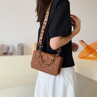 White Black Brown Pu Leather Solid Color Chain Square Evening Bags main image 2