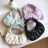 Women's Small Pu Leather Solid Color Fashion Dumpling Shape Zipper Ruched Bag main image 4