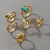 Retro Tortoise Leaves Shell Alloy Plating Unisex Rings 6 Pieces main image 5