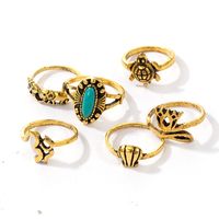 Retro Tortoise Leaves Shell Alloy Plating Unisex Rings 6 Pieces main image 4