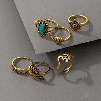 Retro Tortoise Leaves Shell Alloy Plating Unisex Rings 6 Pieces main image 2