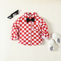 Preppy Style Solid Color Grid Side Pockets Bowknot Polyester Girls Clothing Sets main image 9
