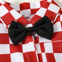 Preppy Style Solid Color Grid Side Pockets Bowknot Polyester Girls Clothing Sets main image 8