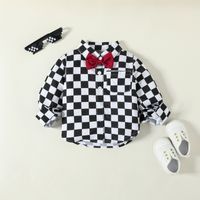 Preppy Style Solid Color Grid Side Pockets Bowknot Polyester Girls Clothing Sets main image 6