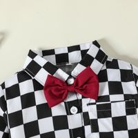 Preppy Style Solid Color Grid Side Pockets Bowknot Polyester Girls Clothing Sets main image 5