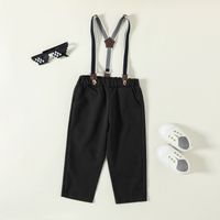 Preppy Style Solid Color Grid Side Pockets Bowknot Polyester Girls Clothing Sets main image 3