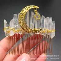 Retro Star Moon Crown Natural Crystal Handmade Hair Combs sku image 33
