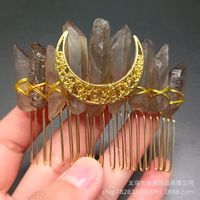 Retro Star Moon Crown Natural Crystal Handmade Hair Combs sku image 23