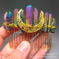 Retro Star Moon Crown Natural Crystal Handmade Hair Combs sku image 27
