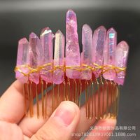 Retro Star Moon Crown Natural Crystal Handmade Hair Combs sku image 9