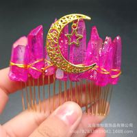 Retro Star Moon Crown Natural Crystal Handmade Hair Combs sku image 32