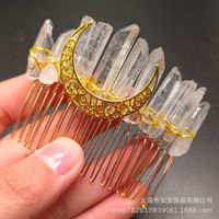 Retro Star Moon Crown Natural Crystal Handmade Hair Combs sku image 18