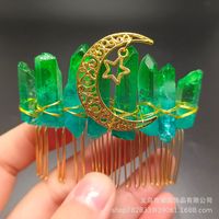 Retro Star Moon Crown Natural Crystal Handmade Hair Combs sku image 44