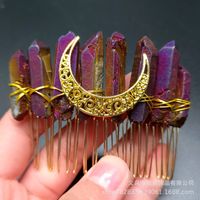 Retro Star Moon Crown Natural Crystal Handmade Hair Combs sku image 26