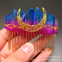 Retro Star Moon Crown Natural Crystal Handmade Hair Combs sku image 22