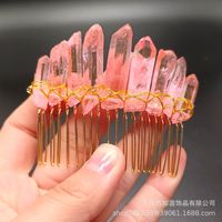 Retro Star Moon Crown Natural Crystal Handmade Hair Combs sku image 4