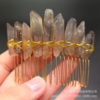 Retro Star Moon Crown Natural Crystal Handmade Hair Combs sku image 8