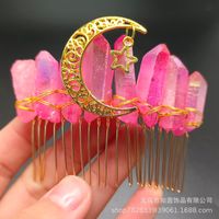 Retro Star Moon Crown Natural Crystal Handmade Hair Combs sku image 31
