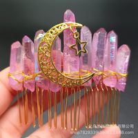 Retro Star Moon Crown Natural Crystal Handmade Hair Combs sku image 39
