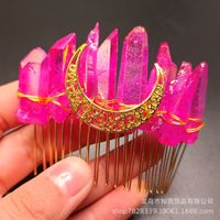 Retro Star Moon Crown Natural Crystal Handmade Hair Combs sku image 17
