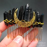 Retro Star Moon Crown Natural Crystal Handmade Hair Combs sku image 25