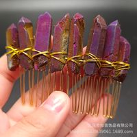 Retro Star Moon Crown Natural Crystal Handmade Hair Combs sku image 11