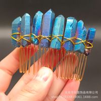 Retro Star Moon Crown Natural Crystal Handmade Hair Combs sku image 15