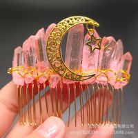 Retro Star Moon Crown Natural Crystal Handmade Hair Combs sku image 34