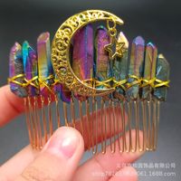 Retro Star Moon Crown Natural Crystal Handmade Hair Combs sku image 42