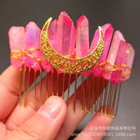 Retro Star Moon Crown Natural Crystal Handmade Hair Combs sku image 16