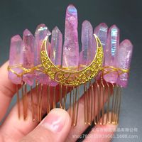 Retro Star Moon Crown Natural Crystal Handmade Hair Combs sku image 24