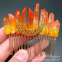 Retro Star Moon Crown Natural Crystal Handmade Hair Combs sku image 28