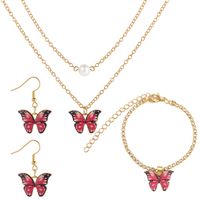 Butterfly Pendant Set 3-piece Creative Earrings Necklace Bracelet Alloy Combination Set sku image 2