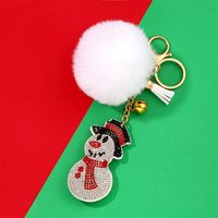 Cute Christmas Tree Christmas Socks Snowman Alloy Flannel Pom Poms Flocking Inlay Rhinestones Keychain 1 Piece sku image 1