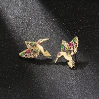 Mode Oiseau Le Cuivre Placage Zircon Boucles D'oreilles 1 Paire main image 1