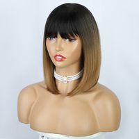 Women's Fashion Gradient Color Holiday High Temperature Wire Bangs Straight Hair Wigs main image 6